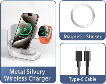 Inspire Essentials 4 In 1 Wireless Charging Station With Magnetic Fast Charging Dock For IPhone Airpods And Apple Watch silver