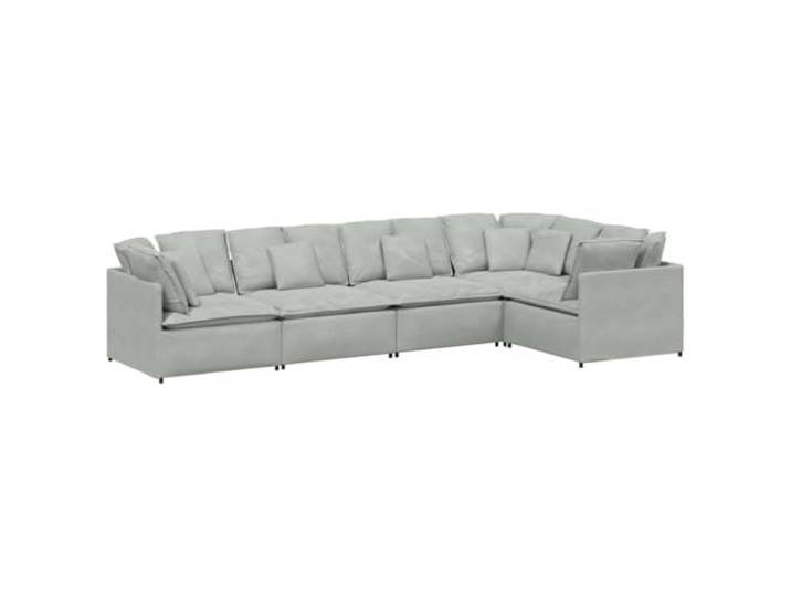 GHVBNMF Modulares Ecksofa 5-Sitzer Samt Hellgrau mit Kissen Metallrahmen Flexibles Big Sofa aus Samt fuer das Wohnzimmer, 5 Elemente mit 21 Kissen individuell kombinierbar fuer hohen Komfort.