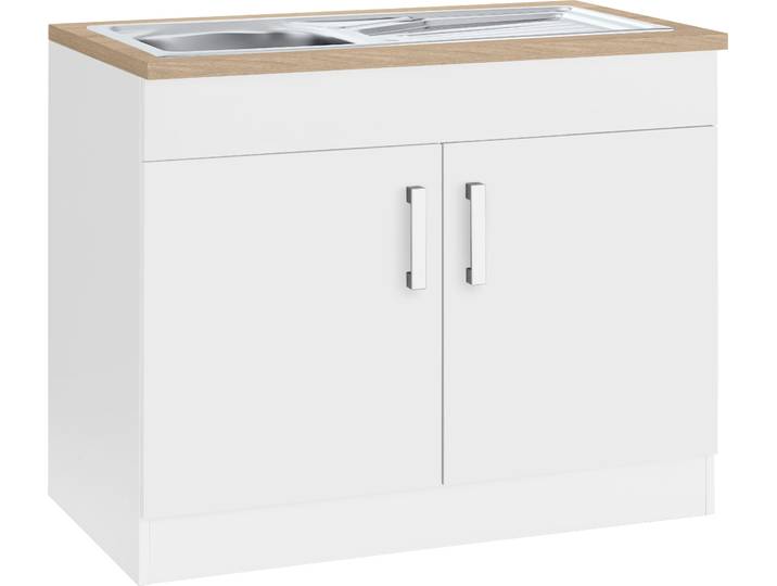 Spülenschrank KOCHSTATION KS-Gera , weiss (weiß, weiß), B:100cm H:85cm T:60cm, Holzwerkstoff, Schränke, Spülenschrank, Breite 100 cm
