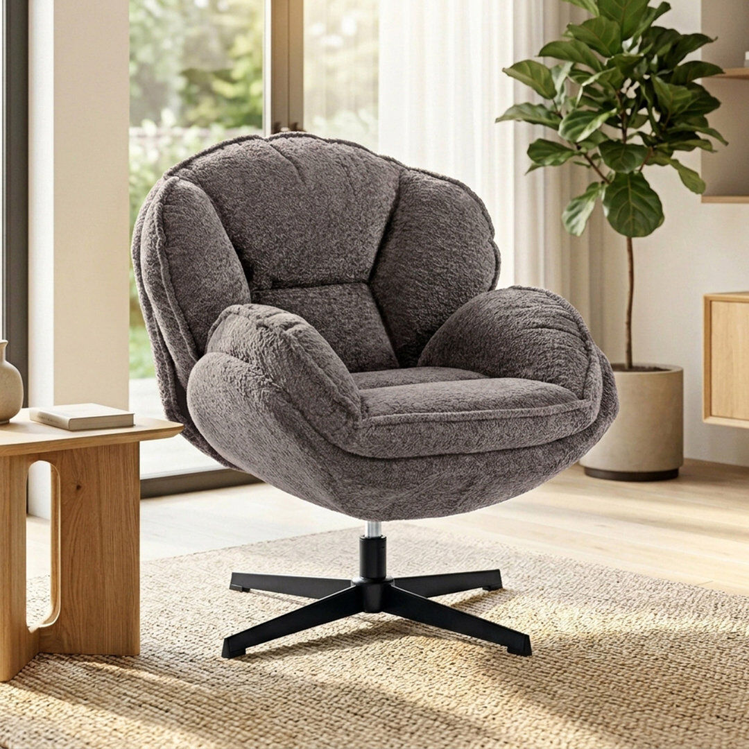 George Oliver Upholstered Swivel Accent Chair Grey 88cm H X 86cm W X 76cm D