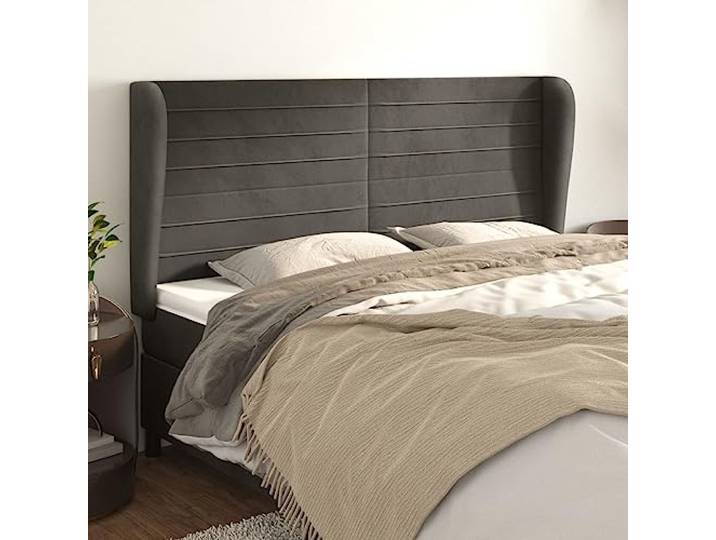 RJPLMFV Kopfteil, Velours, Dunkelgrau, 163 x 23 x 118/128 cm Höhenverstellbar, stabile Holzfüße, Rückenstütze, für Doppelbetten