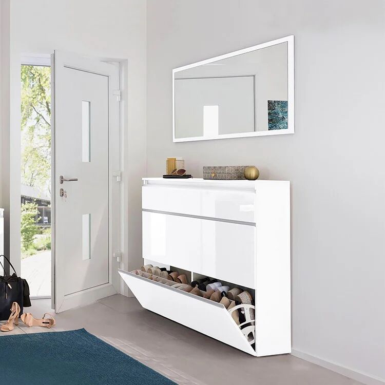 garneroarredamenti Scarpiera ingresso 120x108h cm 2 ante bianco lucido Eclisse