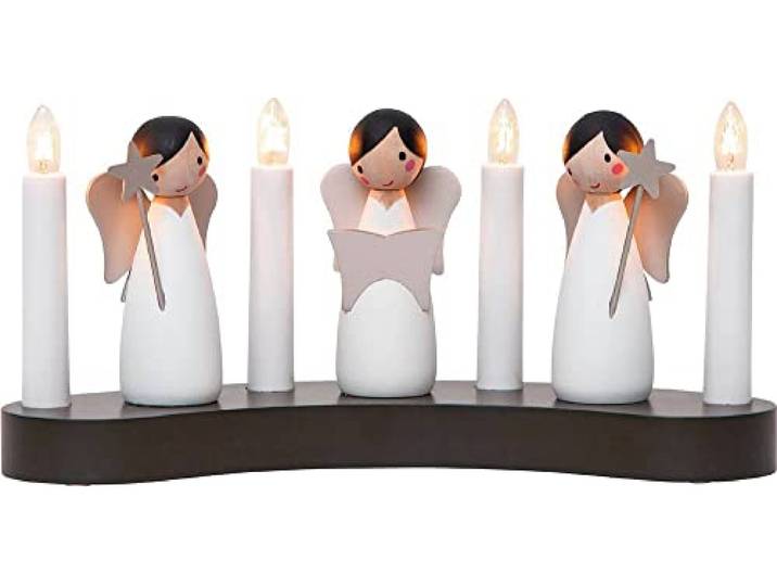 Candy Decoration Candle Corporation Angel Choir E10 Bois 4x3W\, acier marron\, blanc L: 31cm B: 8cm H: 15cm avec interrupteur de câble