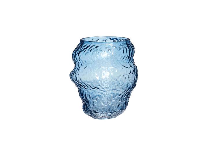 Vase en verre bleu, à poser, texturé, fait main - Hübsch, Aurora