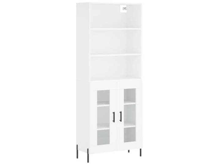 Fisinber Highboard Weiß 69,5x34x180 cm Schrank aus Holzwerkstoff Elegantes Highboard in Weiß mit Glastüren und Metallfüßen für Wohnzimmer und Esszimmer schafft Ordnung mit Stil.