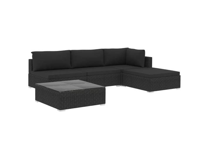 VidaXL - Set aus Rattan-Ecksofa, Couchtisch und Kissen, One Size, Schwarz