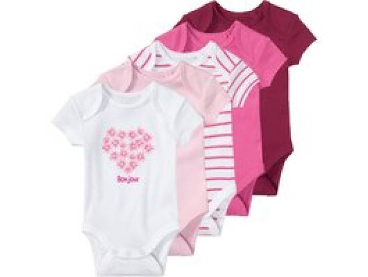 LUPILU® Lot de 5 bodies bébé (bordeaux/rose/rosé/blanc)