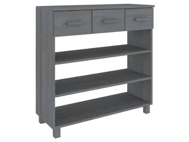 GPUTYGHN Konsolentisch HAMAR Dunkelgrau 90x35x90 cm Massivholz Kiefer 3 Ablagen,3 Schubladen,Flurtisch,Beistelltisch,Massivholz Kiefer,Dunkelgrau,Stauraum,Dekoartikel
