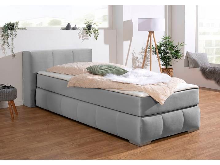Boxspringbett, Samtoptik, Silber, 107×225 cm, Inkl. Kaltschaumtopper, Klassisch, Home Affaire
