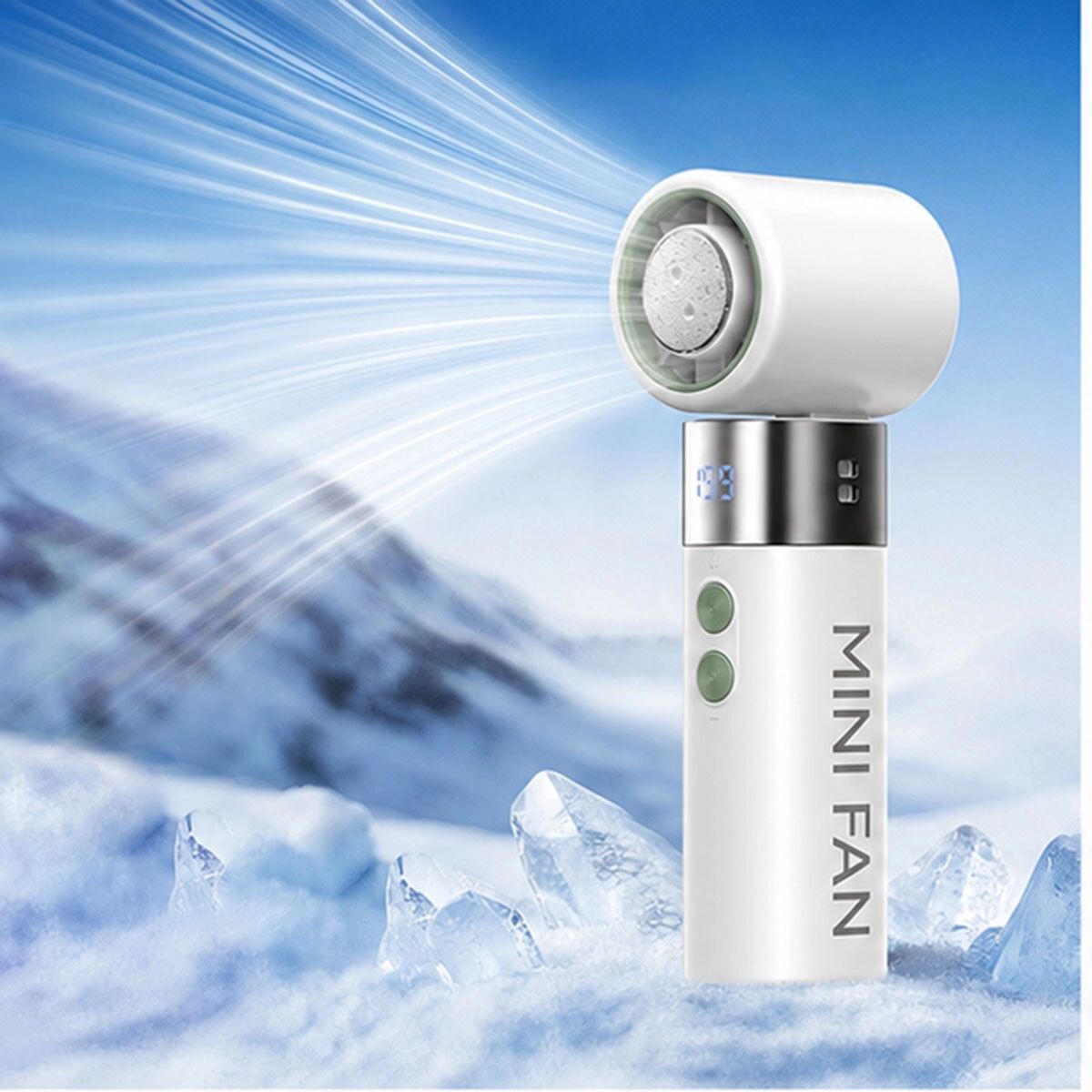 INF Ice Cooling Hochgeschwindigkeits-Lüfter – Tragbarer Halbleiter-Kühl-Handventilator mit LED-Digitalanzeige, 199 Weiß