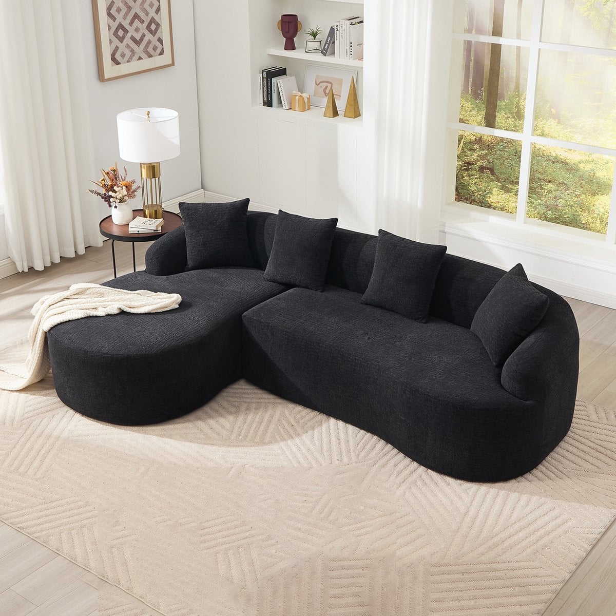 HAUSS SPOLE Hoekbank - Modulaire L-vorm - Chenille - Zwart