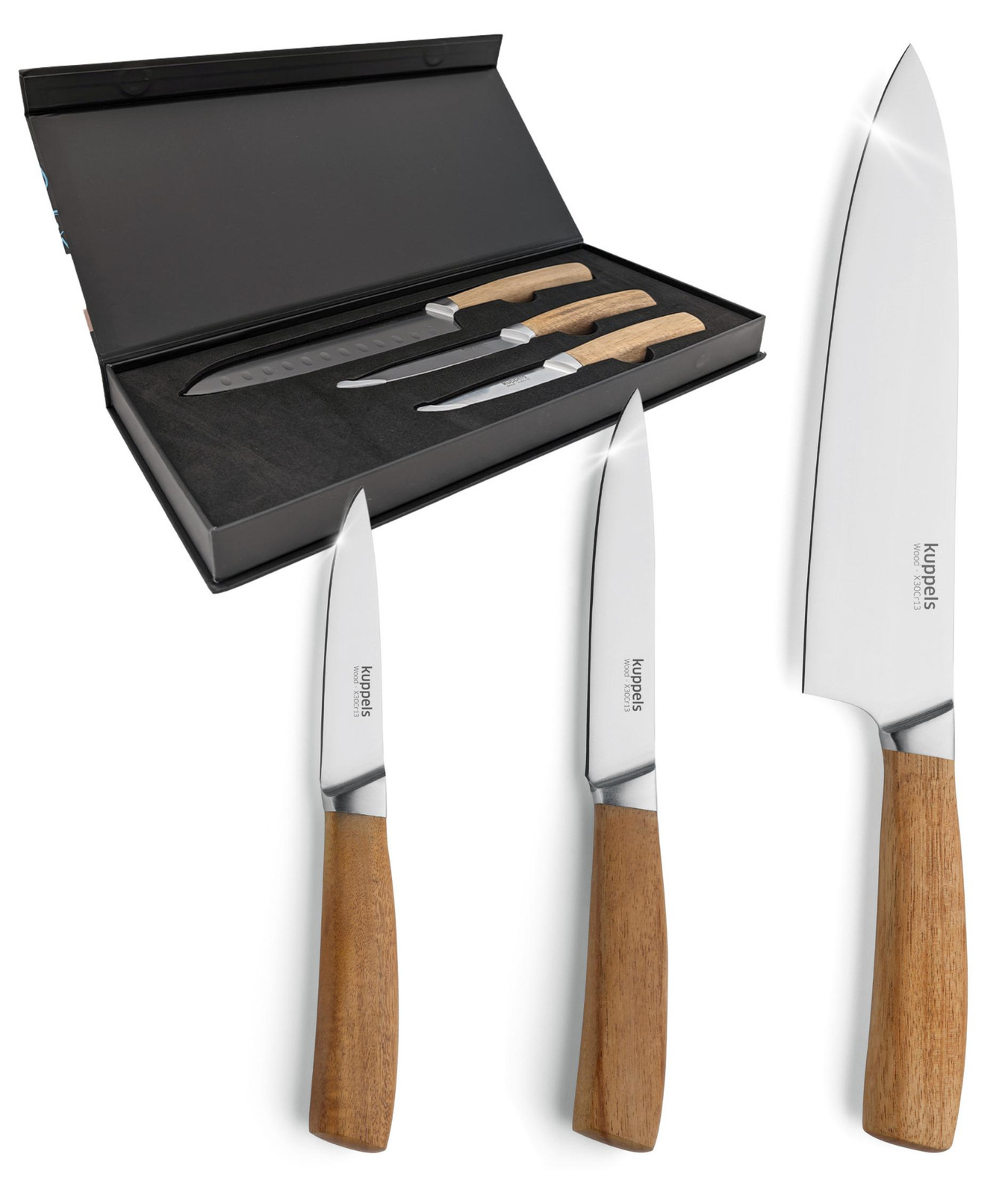 Kuppels 3-delige set keukenmessen model WOOD