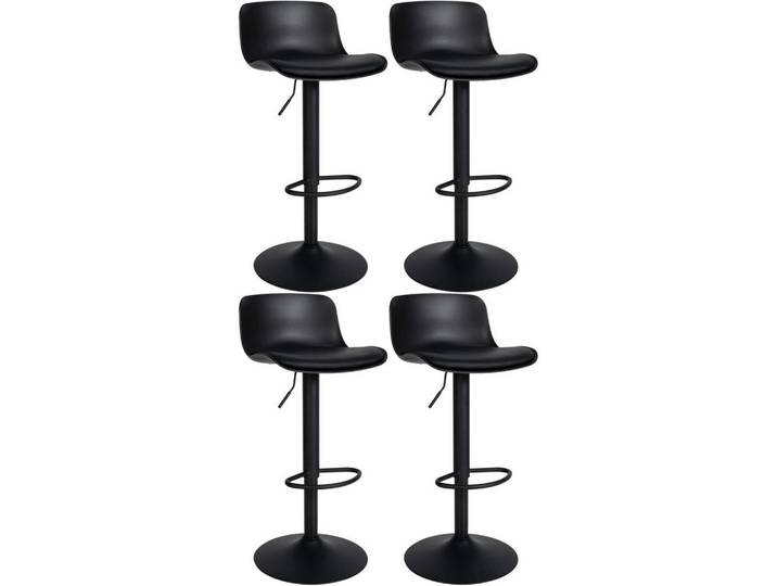 CLP Barhocker 4er Set Lederlook schwarz, Schwarz, Metall, 43.5x75x46 cm, Esszimmer, Barmöbel, Barhocker