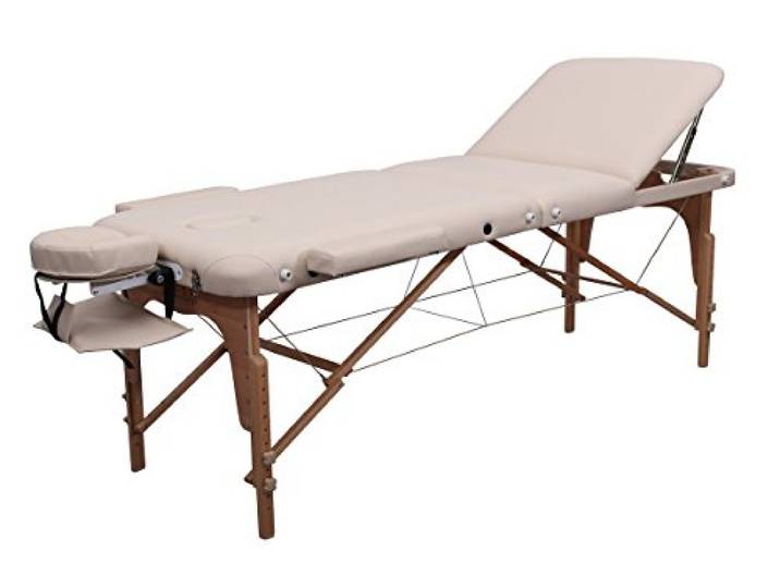 Zen – Mobile PhysioTop Massageliege klappbar & höhenverstellbar – Vollholz Massagetisch mit ergonomischem Kopfteil, Verstellbarer Rückenlehne, ansteckbaren Armlehnen & Tragetasche (Cremé)