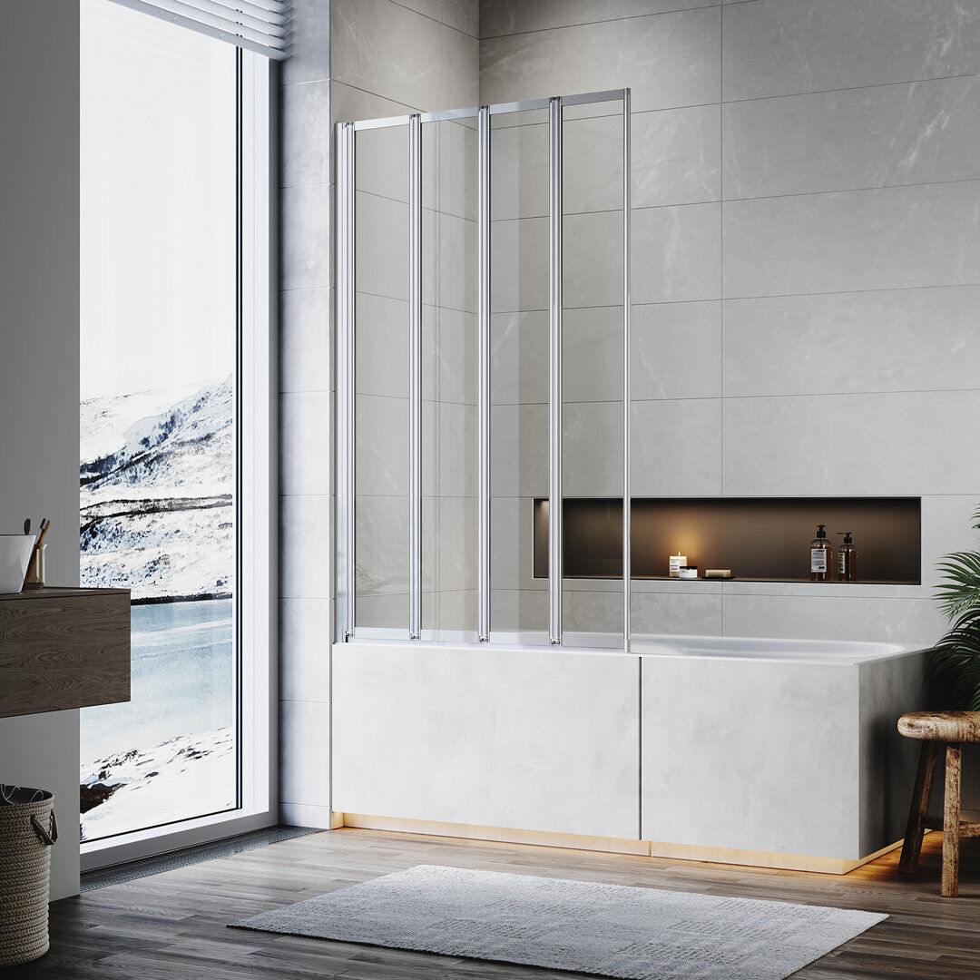 Latitude Run Benkert 990mm - 1000mm W x 1400mm H Pivot Framed Tub Door with Clear Glass Chrome 1,400mm H