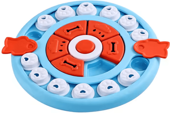 Inspire Curations SpinTreat Interactive Slow Feeder Puzzle Toy For Cats round Pizza Blue