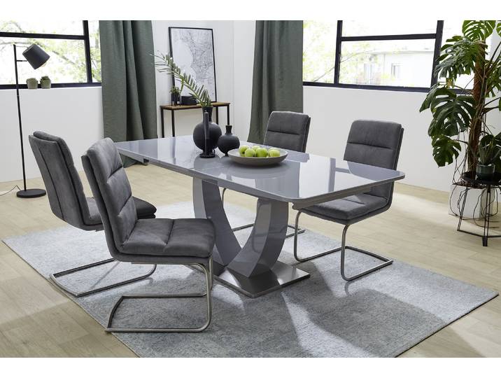 Esstisch JOCKENHÖFER GRUPPE Ulm, NEU in kaschmir , grau (hochglanz grau), B:160cm H:76cm T:90cm, Tische, Esstisch, Hochglanz, mit Synchronauszug, Breite 160-200 cm