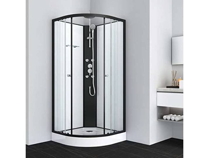 Sanotechnik Komplettduschkabine Reload Schwarz 90×90×215cm – All-in-One Komplettdusche 4mm ESG-Sicherheitsglas, 4 Massagedüsen, Kopf- & Handbrause, Glasablage, PS16B