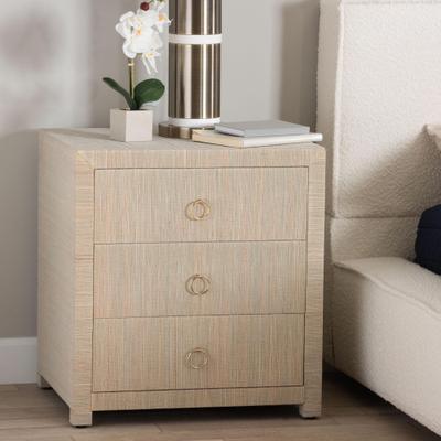 Quinn Bohemian Woven Natural Grasscloth 3-Drawer Nightstand by Bali & Pari in Natural (Size OS)
