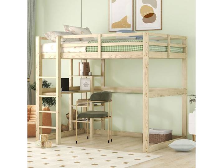 Lit mezzanine enfant - MAISENTIEL - Maisentiel - 140 x 200 cm - Bureau intégré - 4 étagères