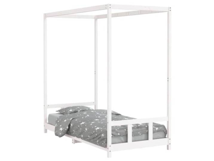 FDSAQOPT Weiß 90x200 cm Massivholz Kiefer Massive Kiefer, Holzlatten, Baldachin-Design, niedrige Einstiegshöhe, Matratze nicht enthalten