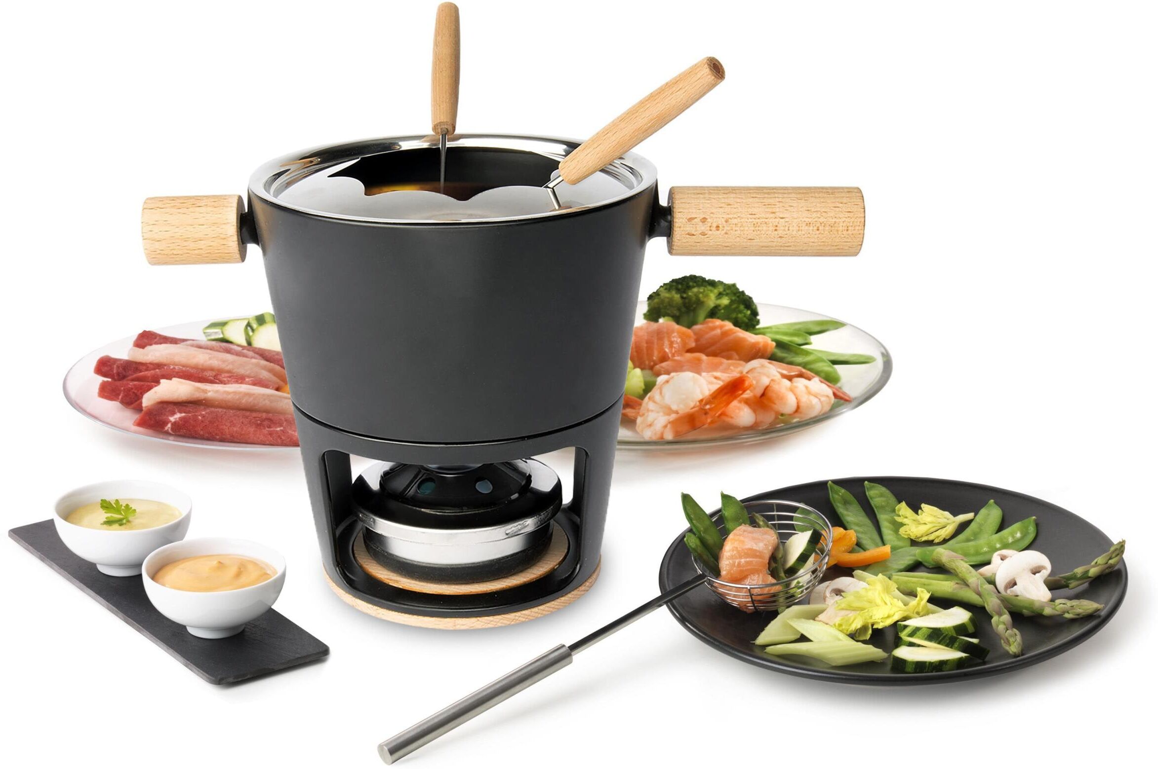 STÖCKLI Fondue "Käsefonduegarnitur Titlis", schwarz (schwarz, hellbraun), Fondues, Fondue schwarz, hellbraun Einheitsgröße