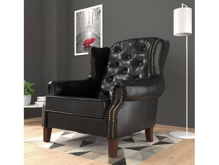 S-Style Möbel Ohrensessel Chesterfield Mario mit Steppung und Holzfüßen aus Luxusmicrofaser, Vintageoptik
