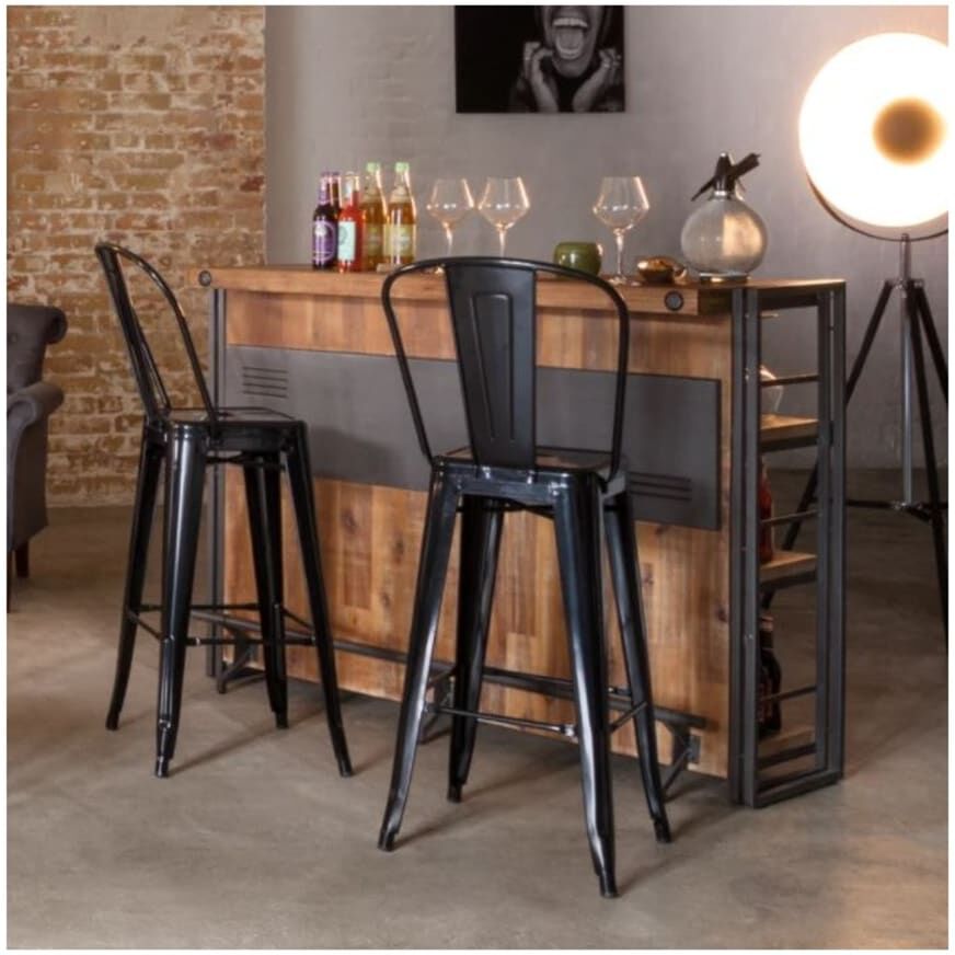 Meubletmoi Bar industriel comptoir 140 cm en bois d'acacia et métal Marron 140x105x52cm