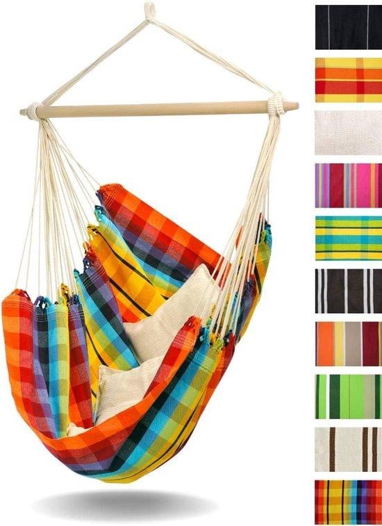 Brasil Rainbow Bohemien Hangstoel Cocoon met FSC Beukenhout en Geruit Textiel, Multicolour