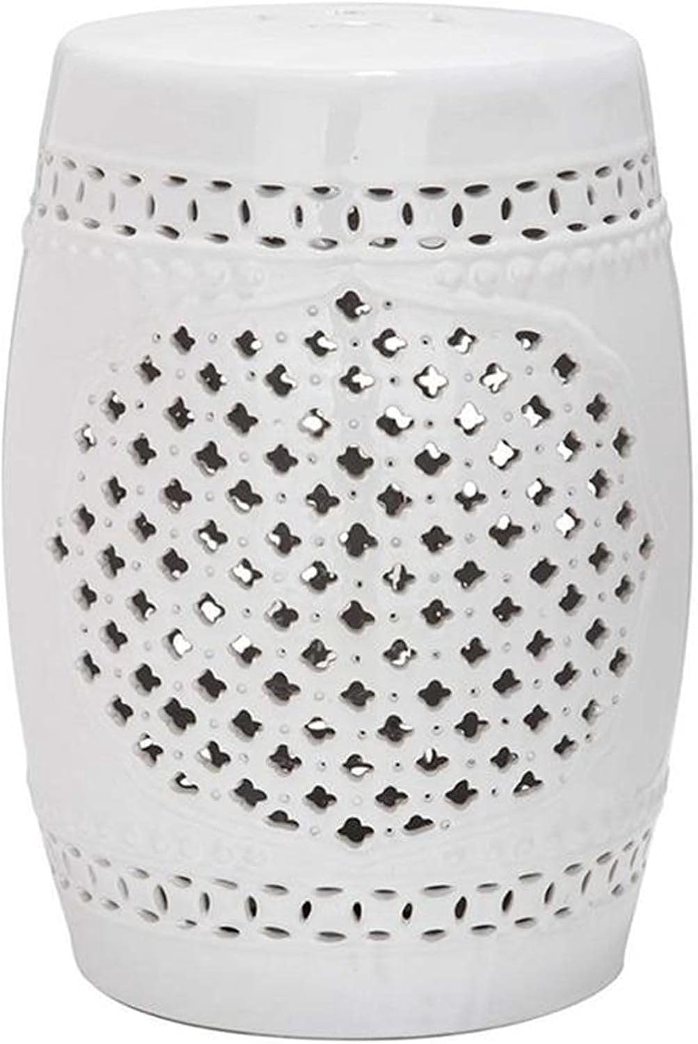 Keramische drumkruk in Chinese stijl met klavertje vier motief, wit