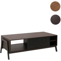 Couchtisch HWC-O40, Wohnzimmertisch Sofatisch, Staufächer Schiebetür MDF Metall Melamin 42x120x60cm ~ Walnuss-Optik