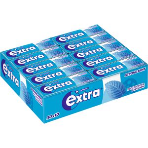 Extra Kaugummis Strong Mint, zuckerfrei, im Thekendisplay, 30x 10 Dragees