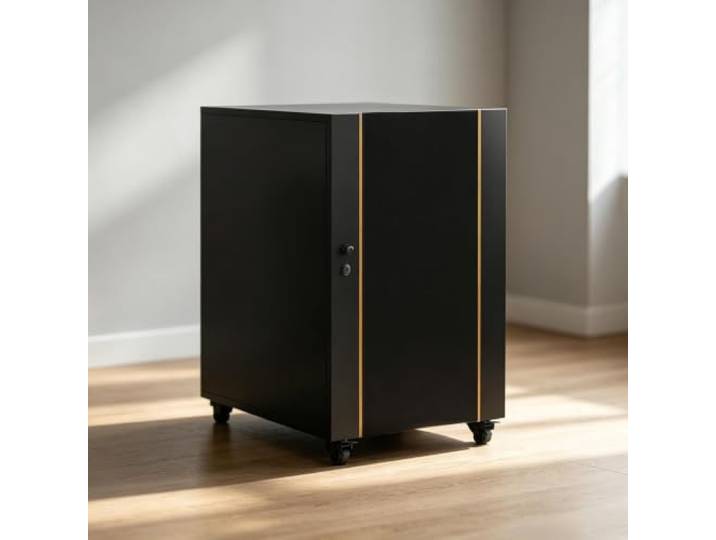 Hifi Rack mit Gittertür, Belüftung und Böden,Holz Audio Schrank für Zuhause Mobiler Plattenspieler Schrank mit Kabelöffnung, Stauraum für HiFi, Heimkino, Studio(Black 23.2*23.6*31.5IN)