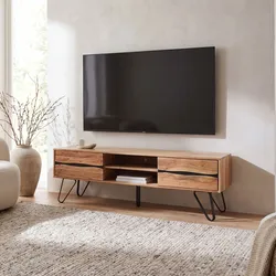TV Board Lowboard Fernsehschrank Akazie Massivholz 160cm Fernsehtisch mit Türen