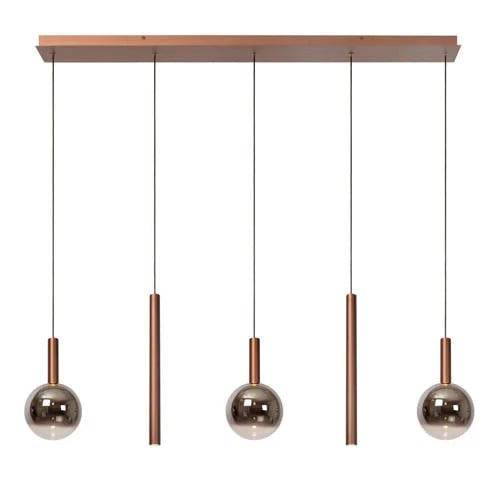 Lucide Jasmine Design Hanglamp Koper - Dimbare LED - 5-lichts - Hoogte verstelbaar