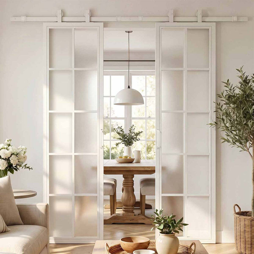 Seart Group Double System Sliding Door with Black Frame Frosted Glass White 101cm X 211cm