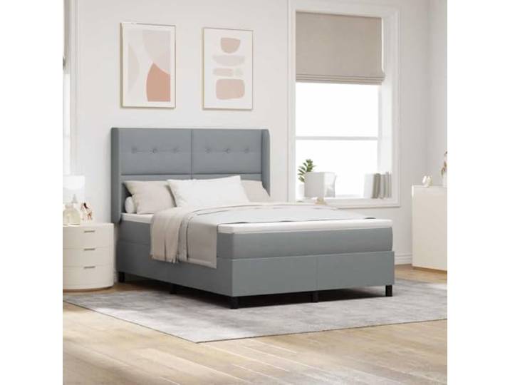 LED Beleuchtung Stoff Holz Mix Boxspringbett Schlafzimmer Eleganz 140x200 LED Boxspringbett mit Matratze 140x200 Hellgrau Stoff Betten mit RGB LED Kopfteil verstellbar Lattenrost inklusive