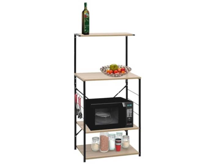 KGTKGTYER Mikrowellenregal - Küchenregal aus Holzwerkstoff & Stahl - 4 Platzsparendes Design, Inklusive seitlicher Haken, Vielseitig einsetzbar