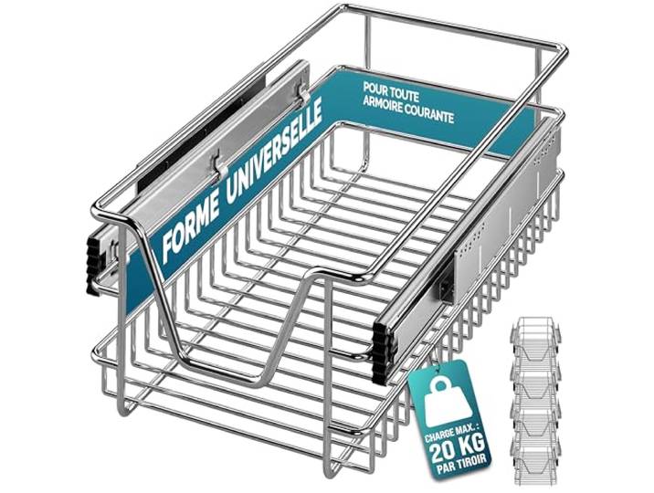 CASARIA® 4x Tiroir télescopique de rangement 30 cm pour armoire cuisine tiroir de cuisine métal tiroir coulissant