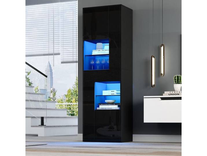 Vitrine armoire haute - avec 1 tiroir et 4 armoires vitrines vitrines avec led vitrines avec Design brillant armoires de salon noir