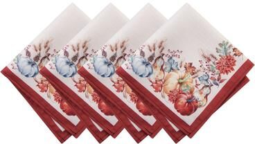 Threadmade Botanical Harvest Pumpkin Engineered Napkins, Set of 4 - 17x17