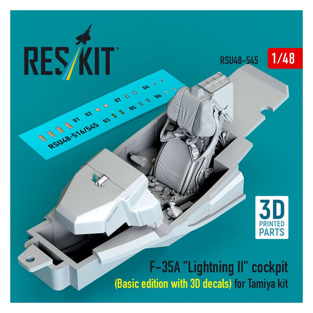 ResKit F-35A Lightning II cockpit (Basic edition with 3D decals) for Tamiya kit (3D Printed) (RSU48-0545)