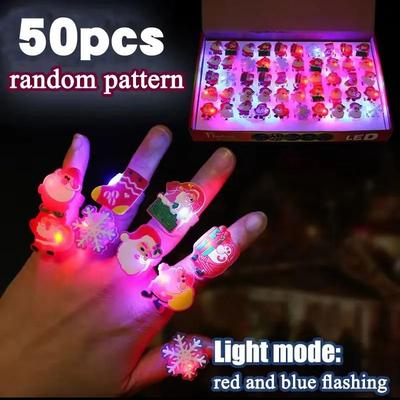 Uplift Essentials Christmas LED Flashing Rings Festive Party Light Up Toy Set 50pcs Mix