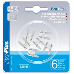 ProPlus 490368 Satz Flachsicherungen Mini 25A neutral 6 Stück im Blister KFZ-Sicherungen