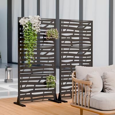 Lirago 2Pc Metal Privacy Screen Fence Freestanding Decorative Outdoor Screen Laser Cut Metal Patio Divider Weather Resistant