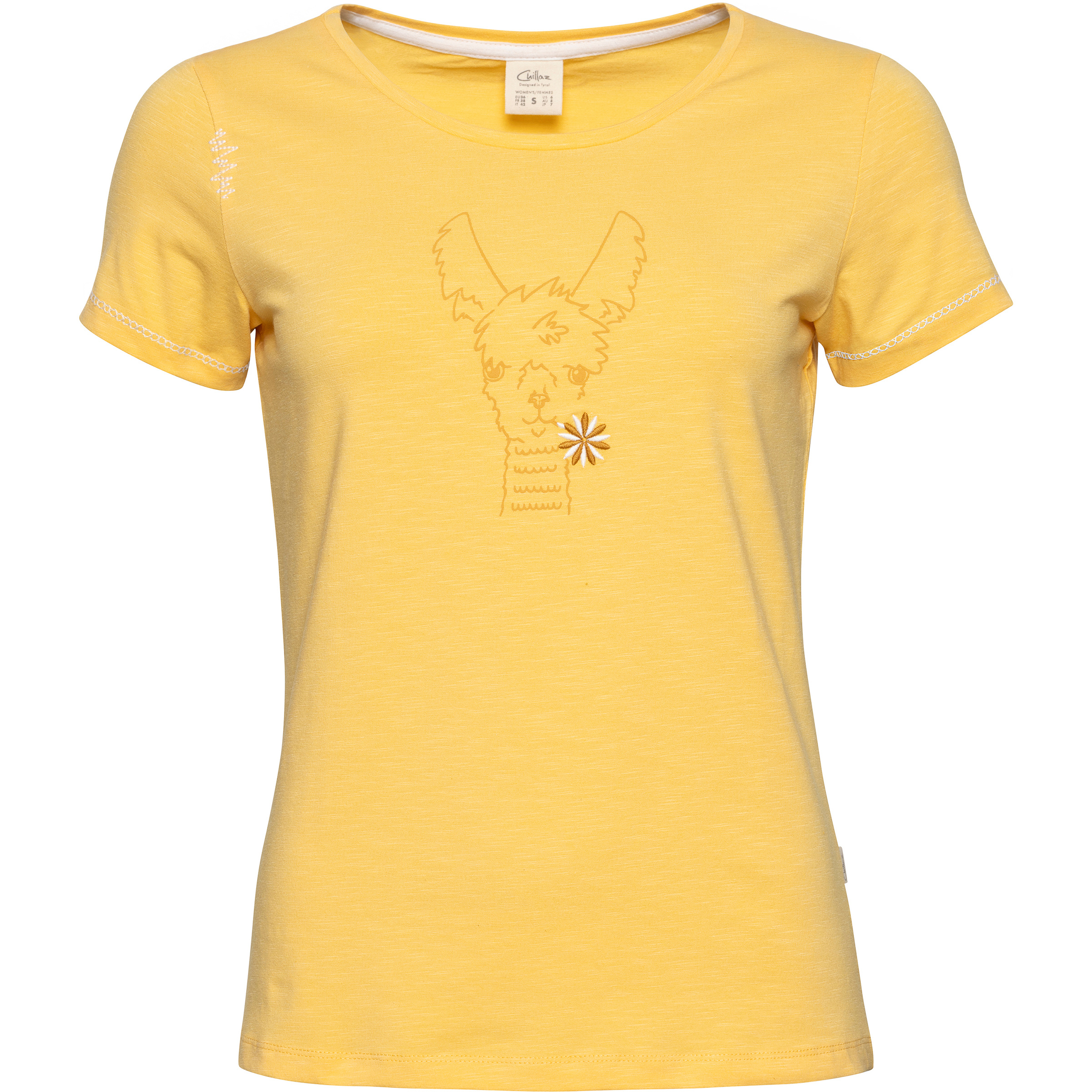 Chillaz Gandia Happy Alpaca Damen T-Shirts gelb Größe XS Bouldern | Lifestyle | Sportklettern Hautfreundlich Lyocell (Tencel)
