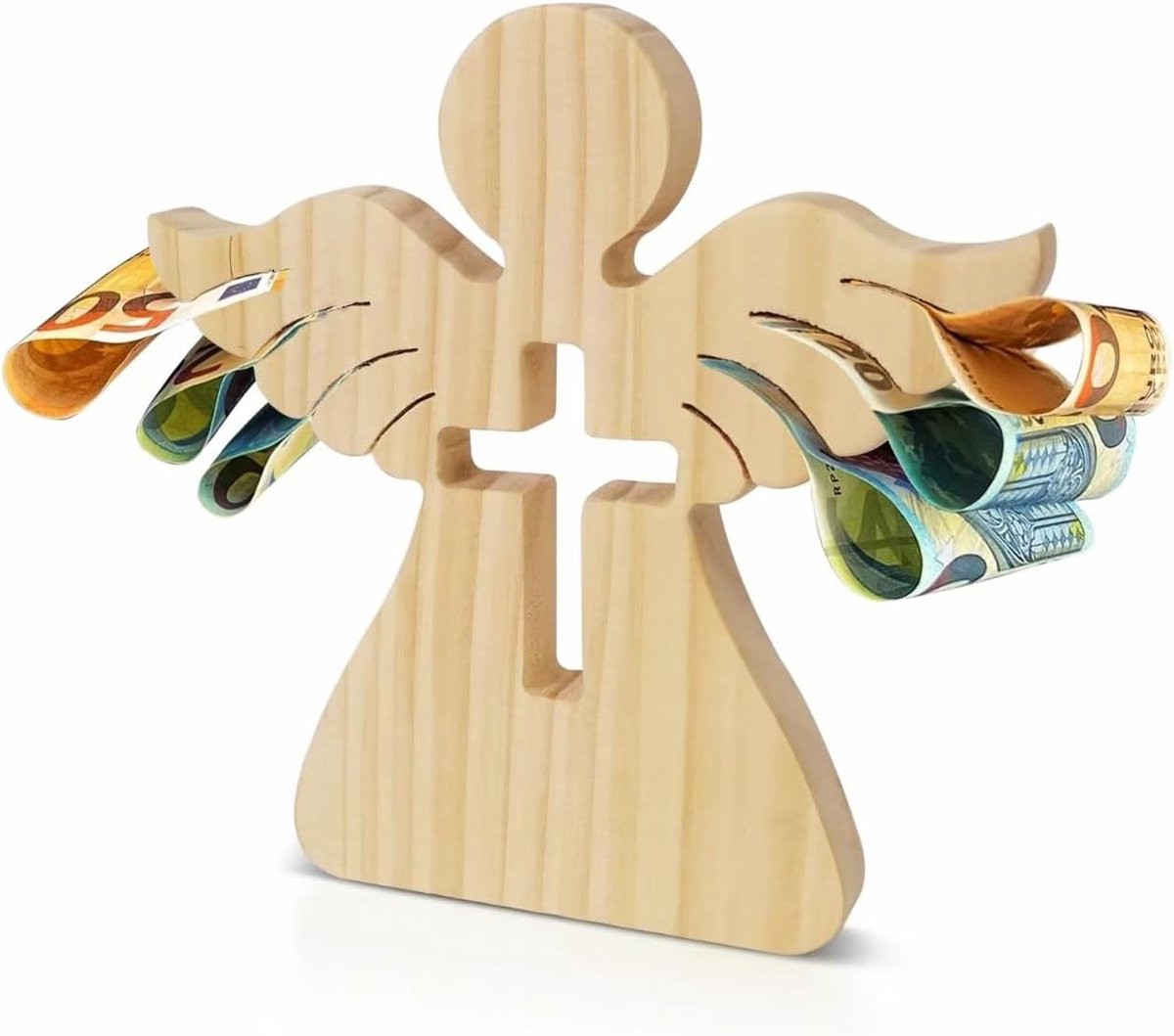 Handgemaakt houten engel figuur - Decoratief ornament voor op tafel