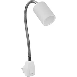 ledscom.de GU10 Steckdosenlampe WAIKA Schwanenhals, Schalter, weiß inkl. GU10 LED Lampe 450lm warmweiß