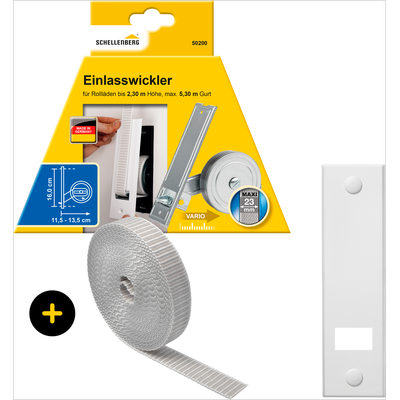 Einlass-Gurtwickler SCHELLENBERG "Unterputz, inkl. Abdeckplatte weiß und Rollladengurt in grau oder weiß", grau, 1 Stk., Gurtwickler, 16 cm Lochabstand für das Rollladensystem Maxi