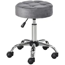 STILVORA Rollhocker Salonstuhl mit Rollen höhenverstellbar drehbar Hellgrau 35x35x61 cm Samt Optik Chromfuß komfortabel und vielseitig